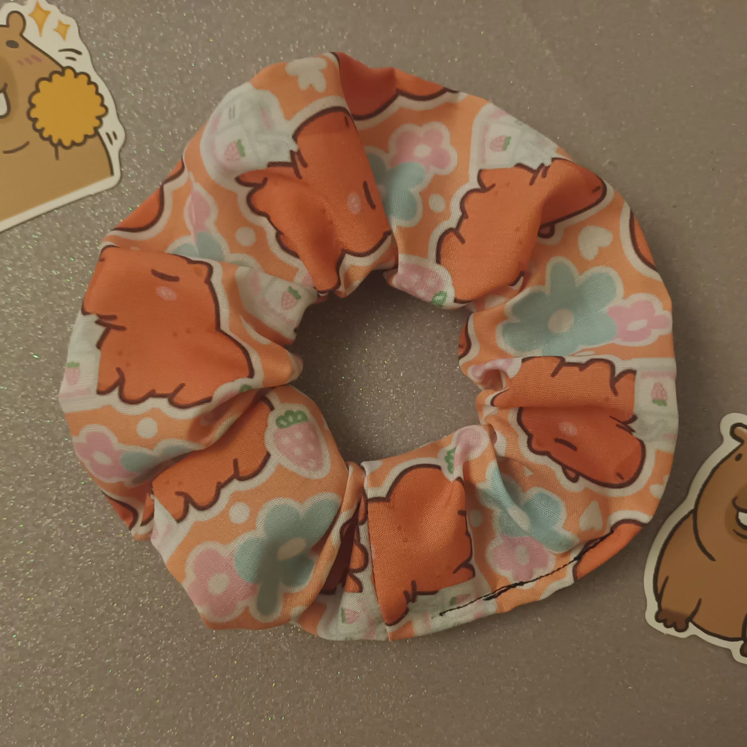 Capybara print hair scrunchie 