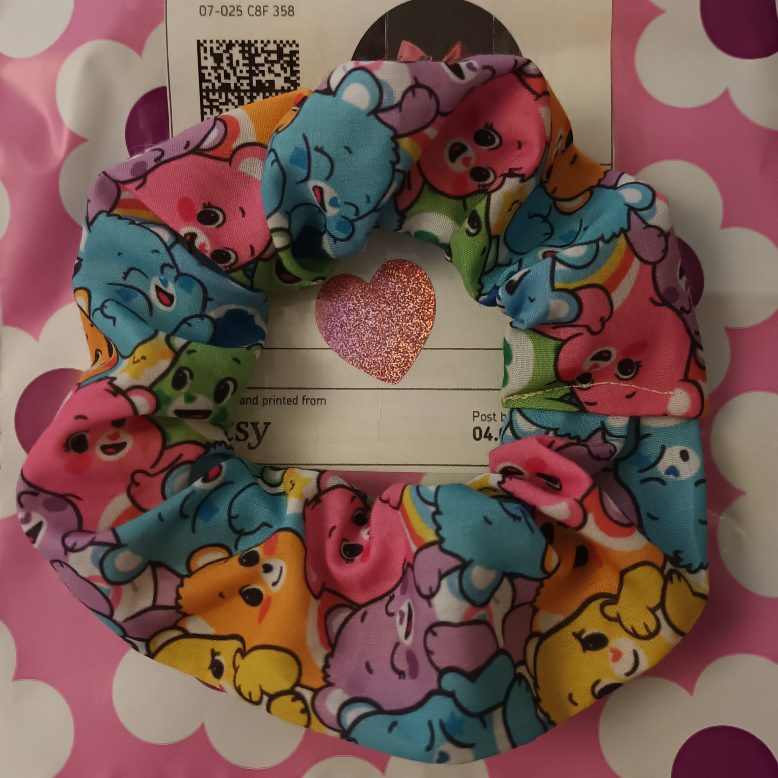 Care bear rainbow hair scrunchie