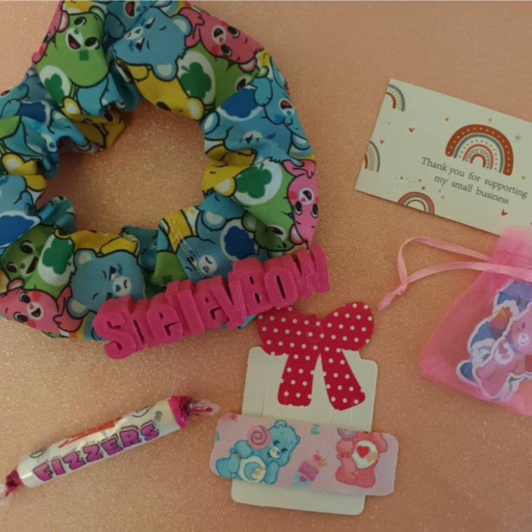 Care bear rainbow print hair scrunchie 