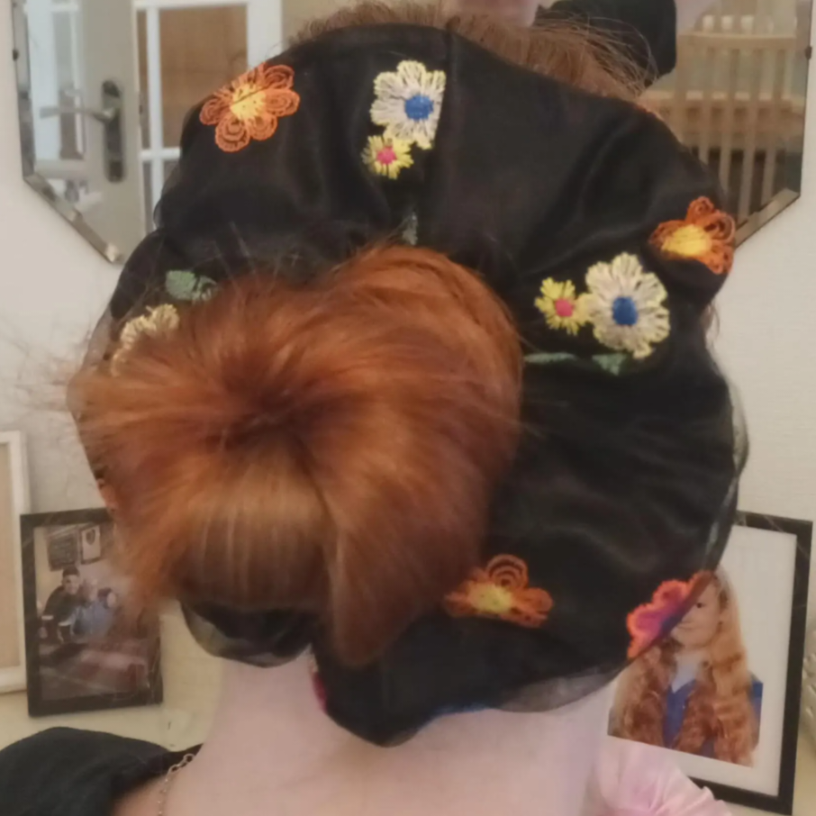 Floral tulle embroidered hair scrunchie 