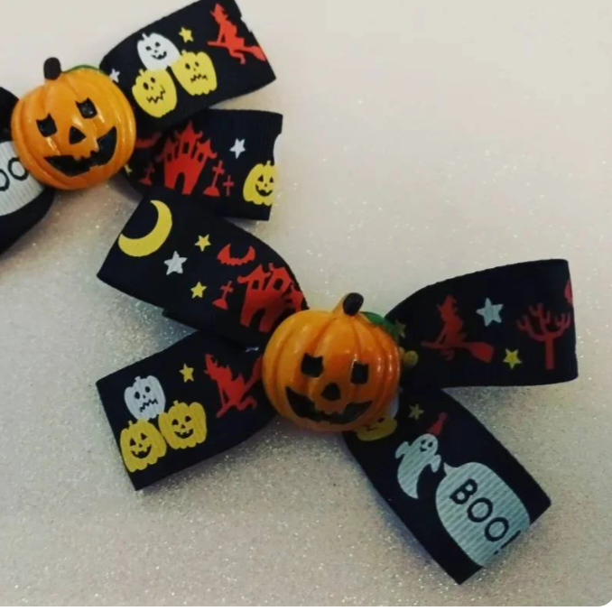 Halloween pumpkin hair bow clip