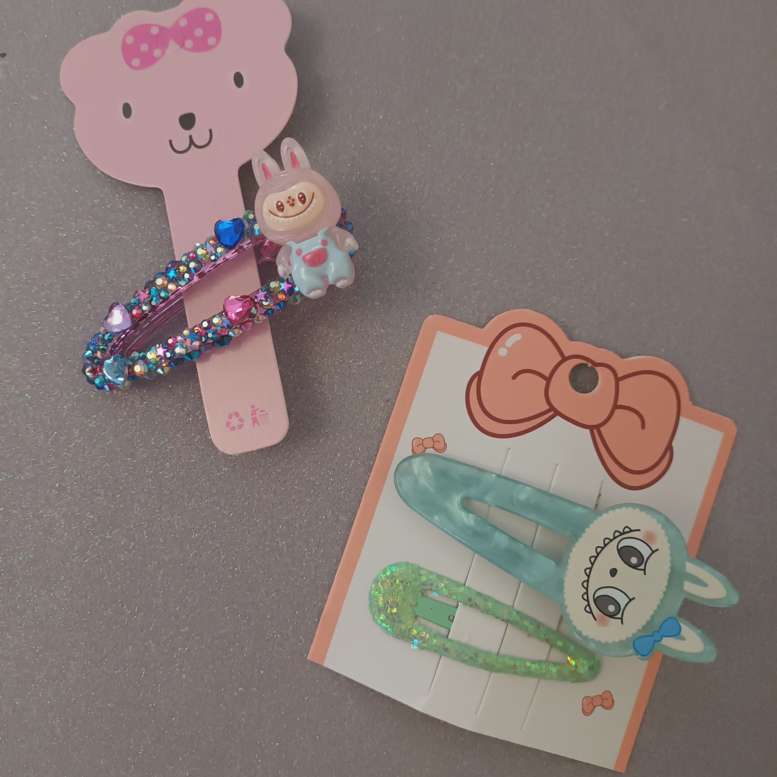 Crystal labubu hair clip sets