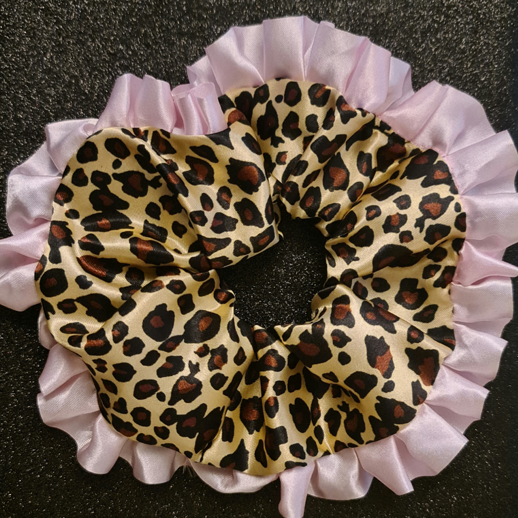 Leopard print lace trim XL scrunchie 