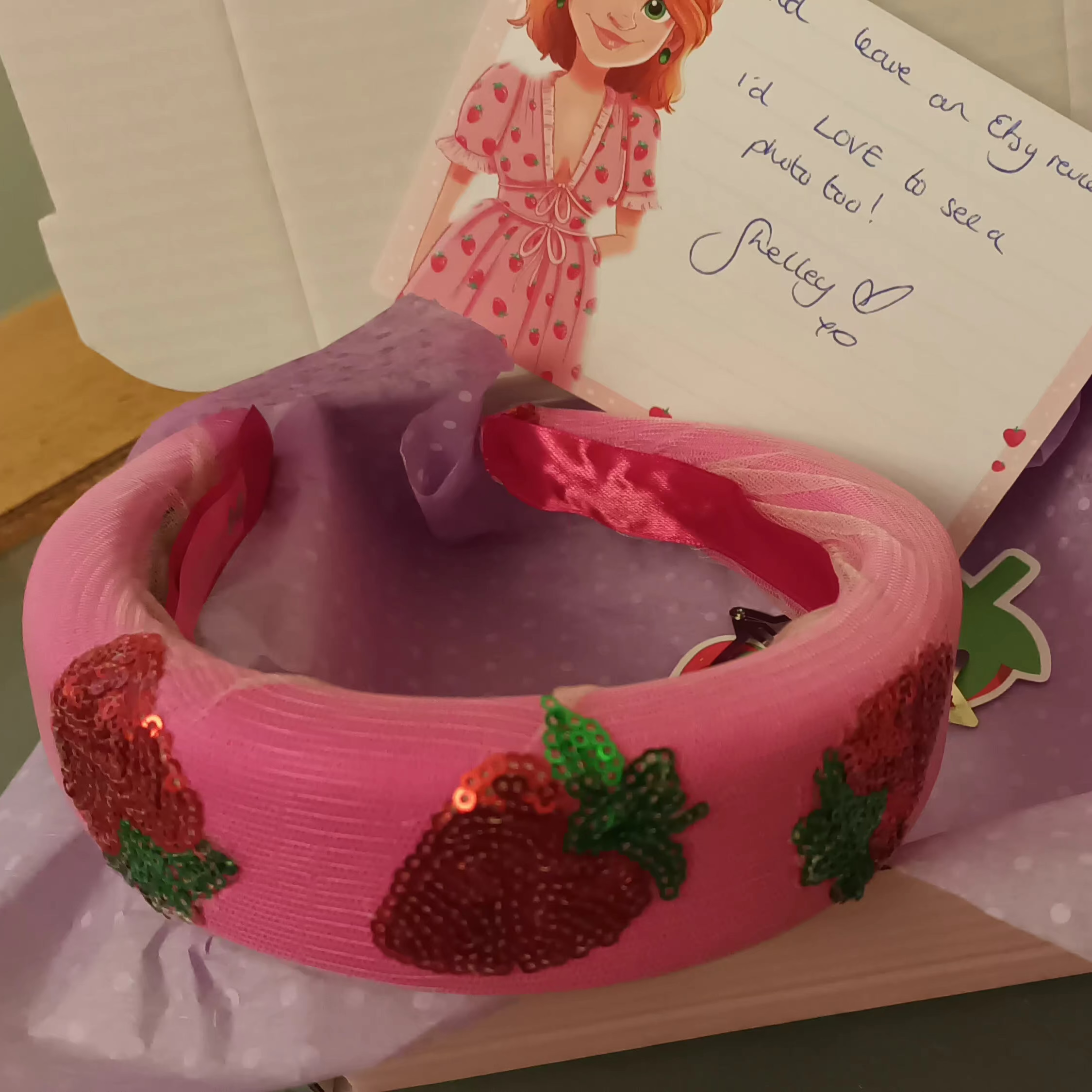 pink sequin strawberry embellished headband