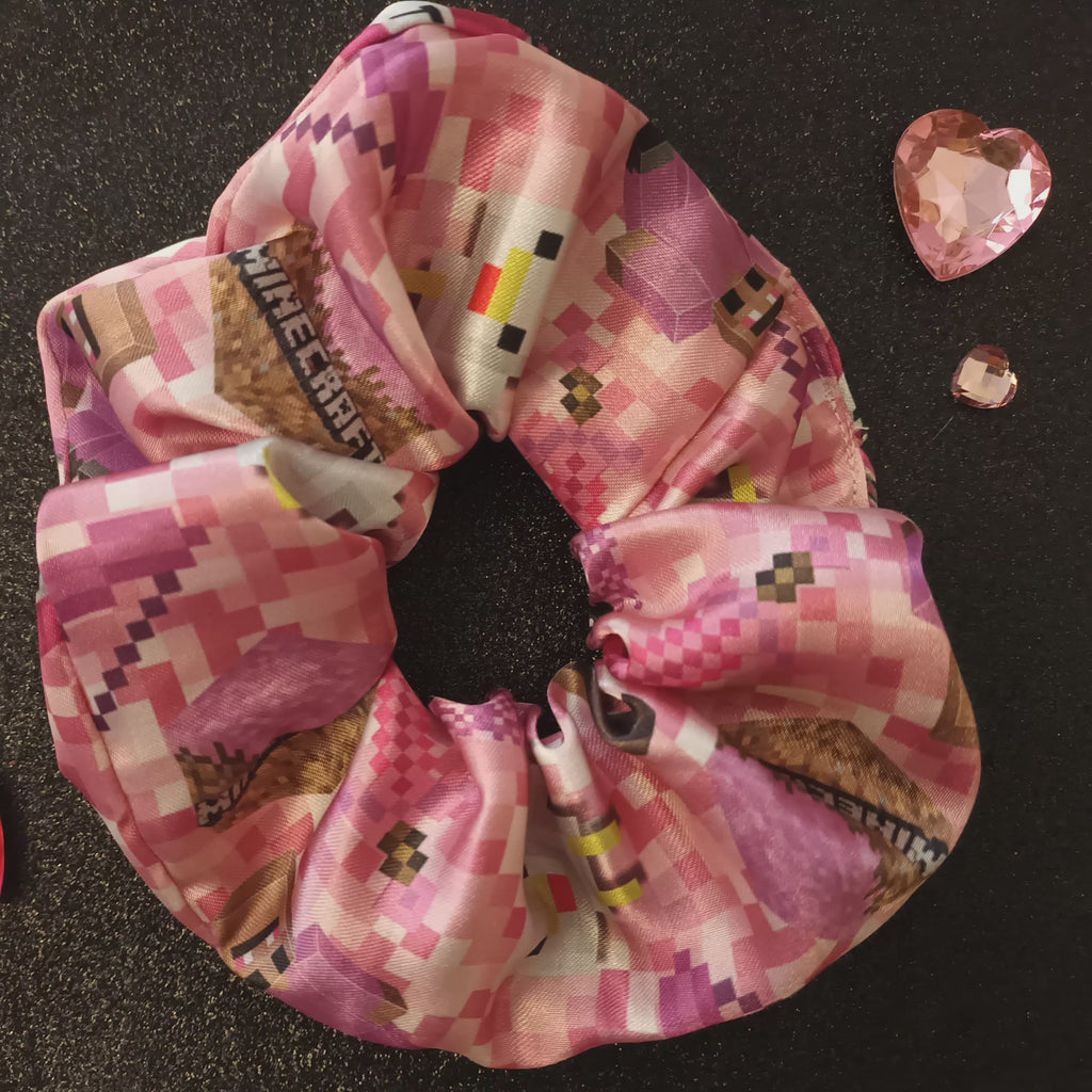Pink satin minecraft scrunchie 