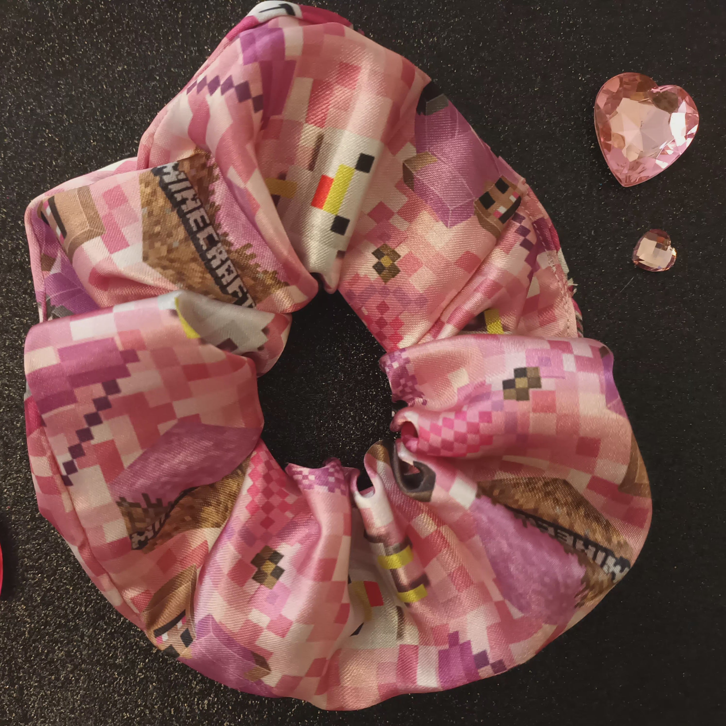 Pink satin minecraft scrunchie 