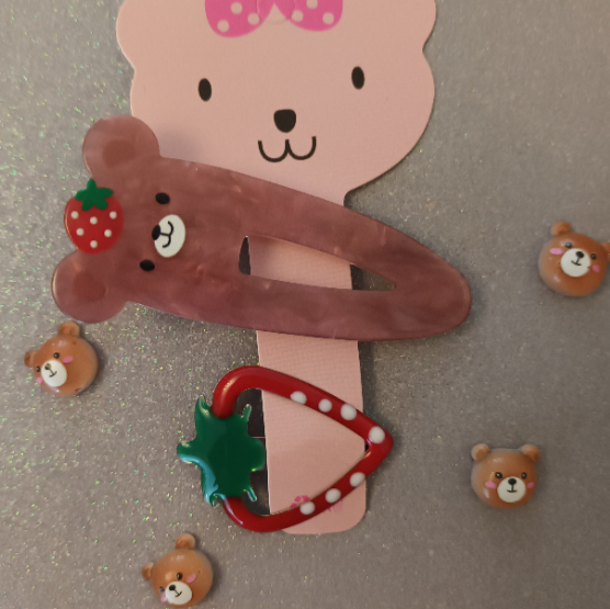 Bear hair clip with strawberries 