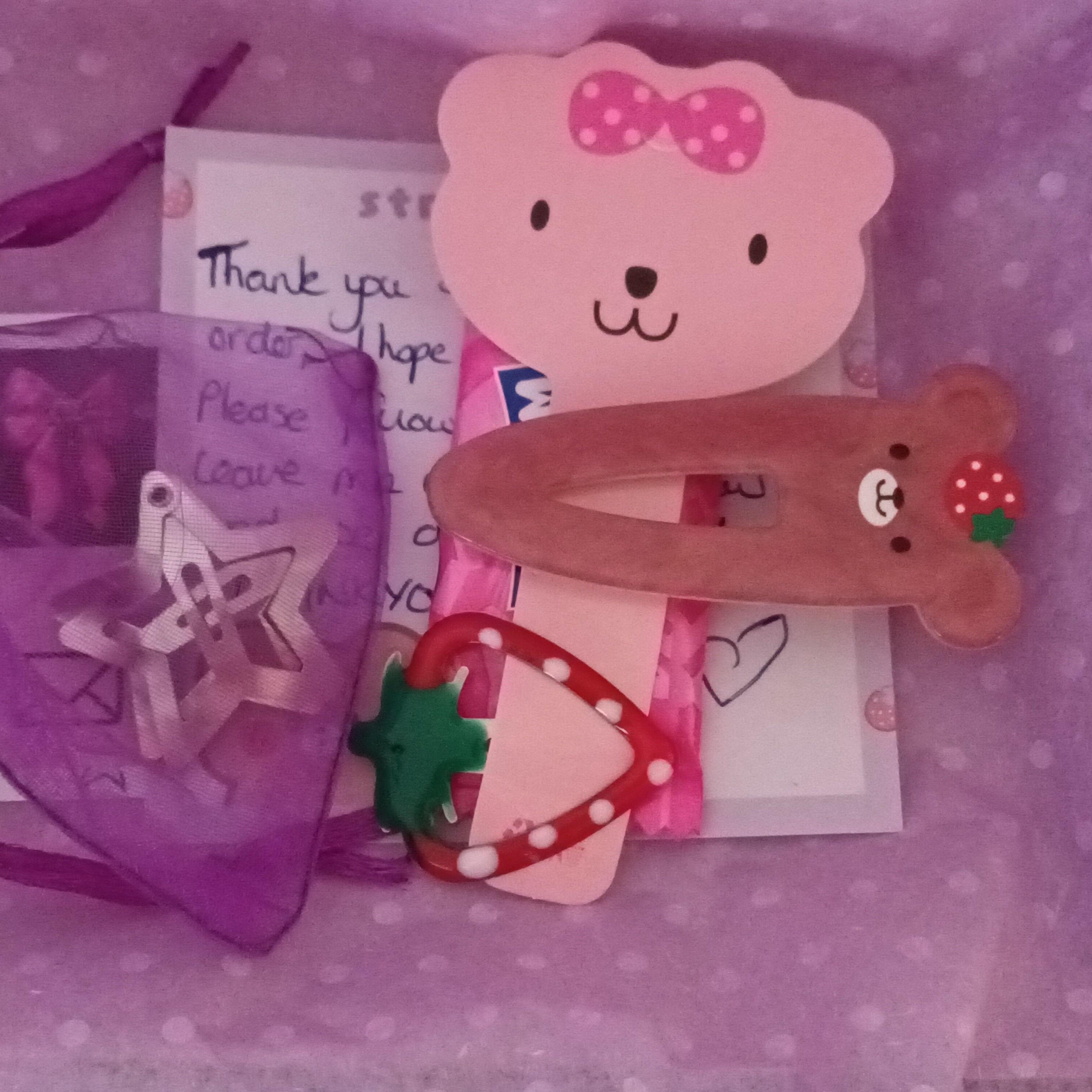 Bear hair clip with strawberries 