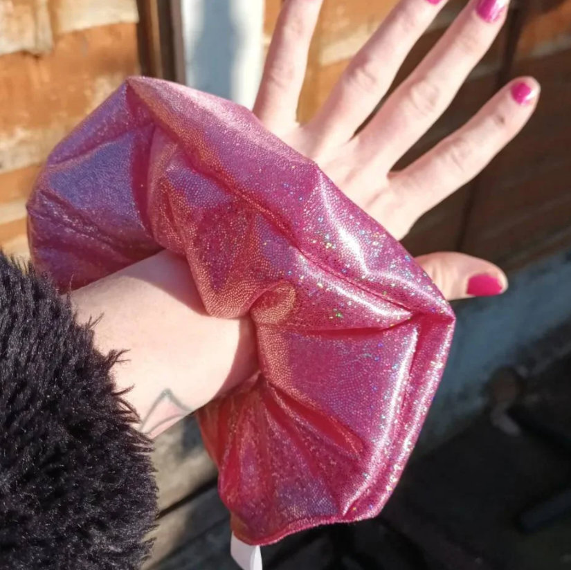 Holographic XL pink sparkly scrunchie 