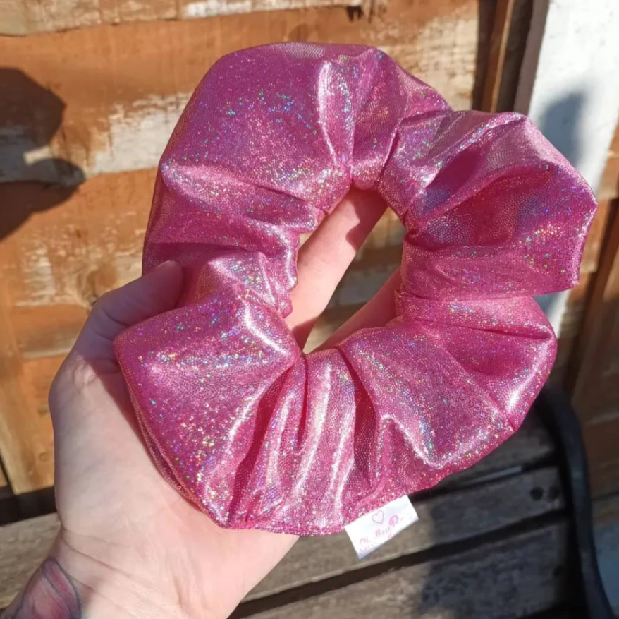 Pink holographic sparkly XL scrunchie 