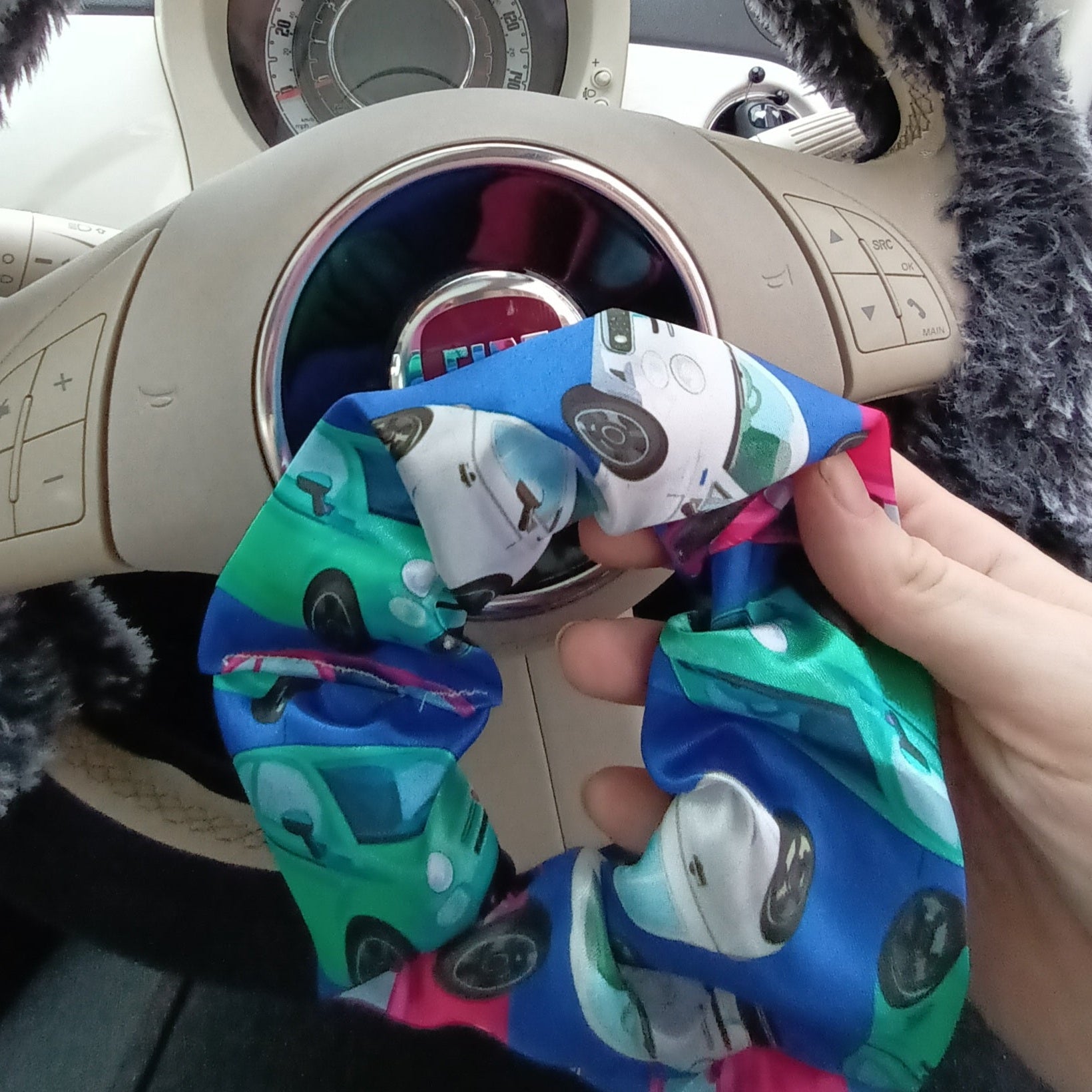 Fiat 500 print satin Scrunchie