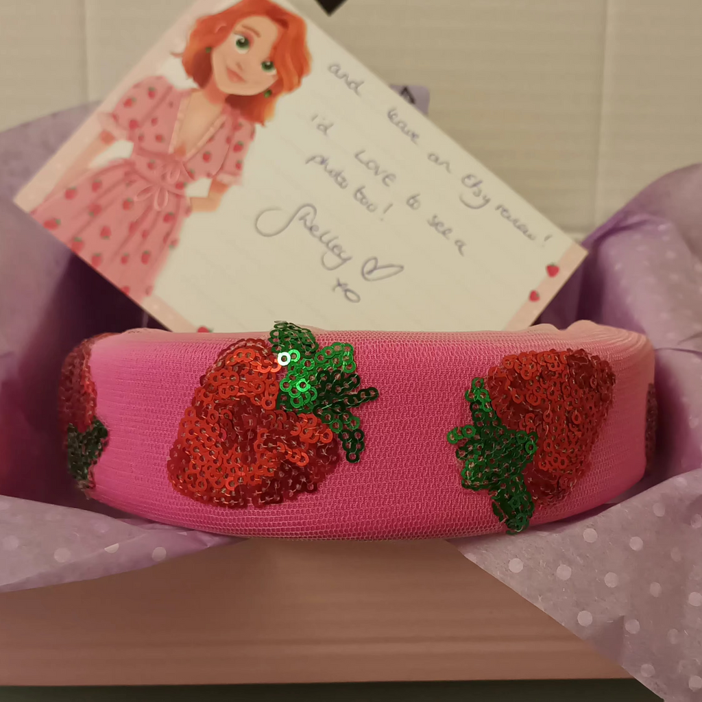 pink sequin strawberry embellished headband