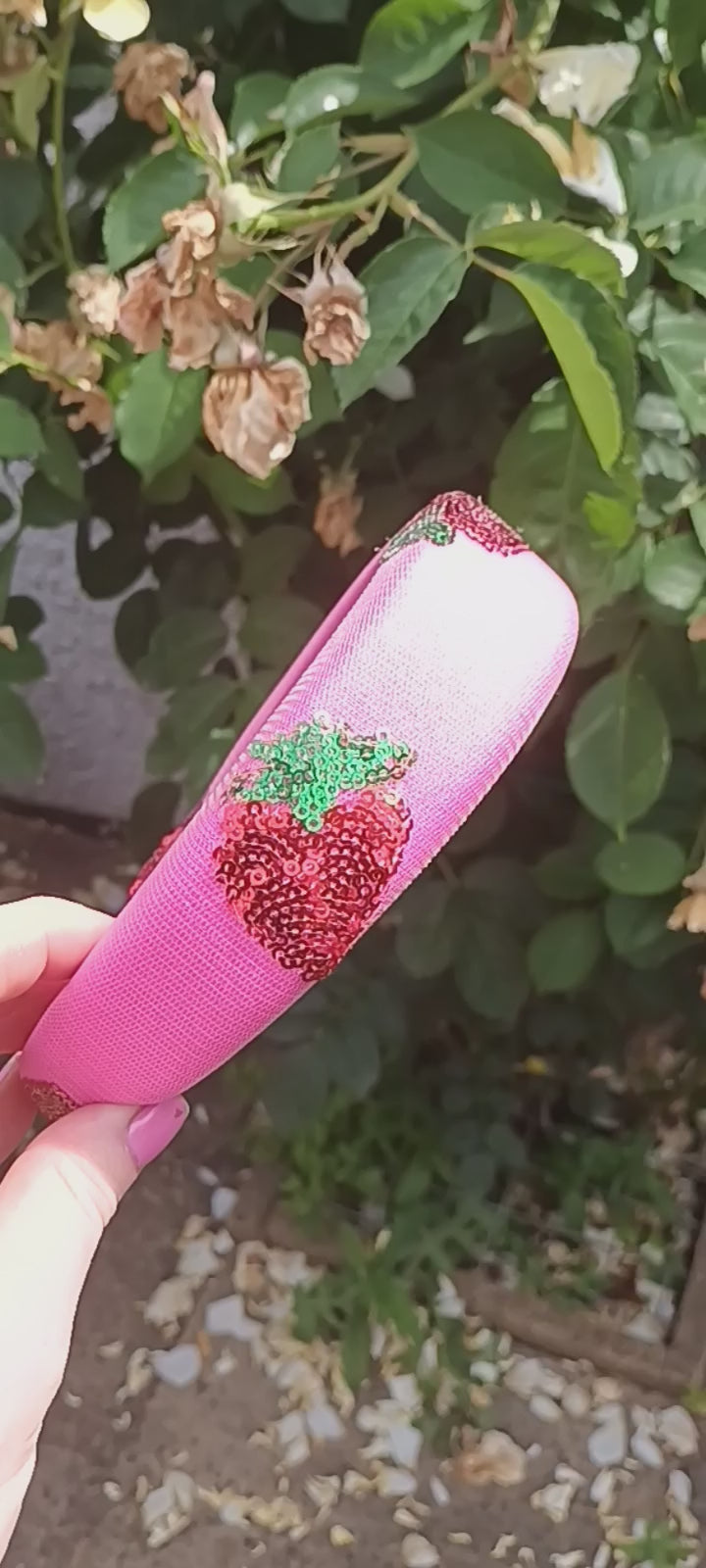 pink sequin strawberry embellished headband