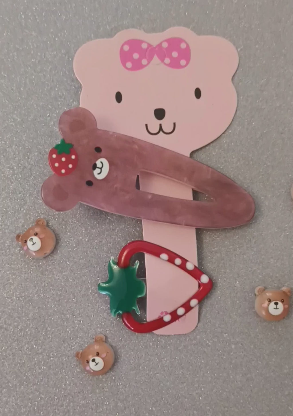 Strawberry Bear hair clip set