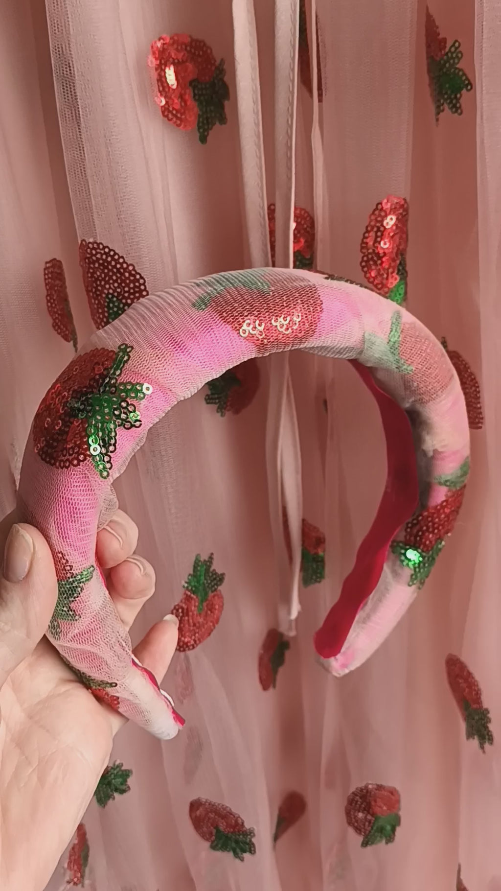pink sequin strawberry embellished headband
