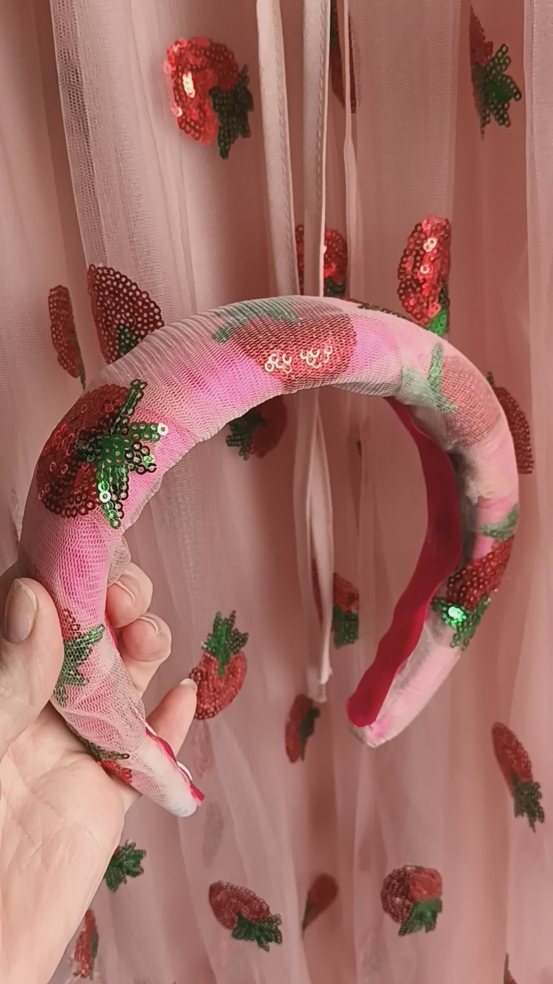 pink sequin strawberry embellished headband